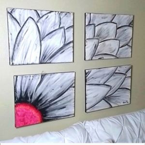 Flower painting picture hand painted pink gray black acrylic on canvas